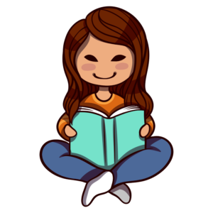 Kinder lesen Clipart: Mädchen liest blaues Buch
