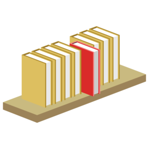 Bücher in Regalen: rotes Buch aus dem Regal gezogen