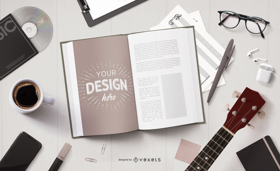 Book Page Mockup with Music Elements