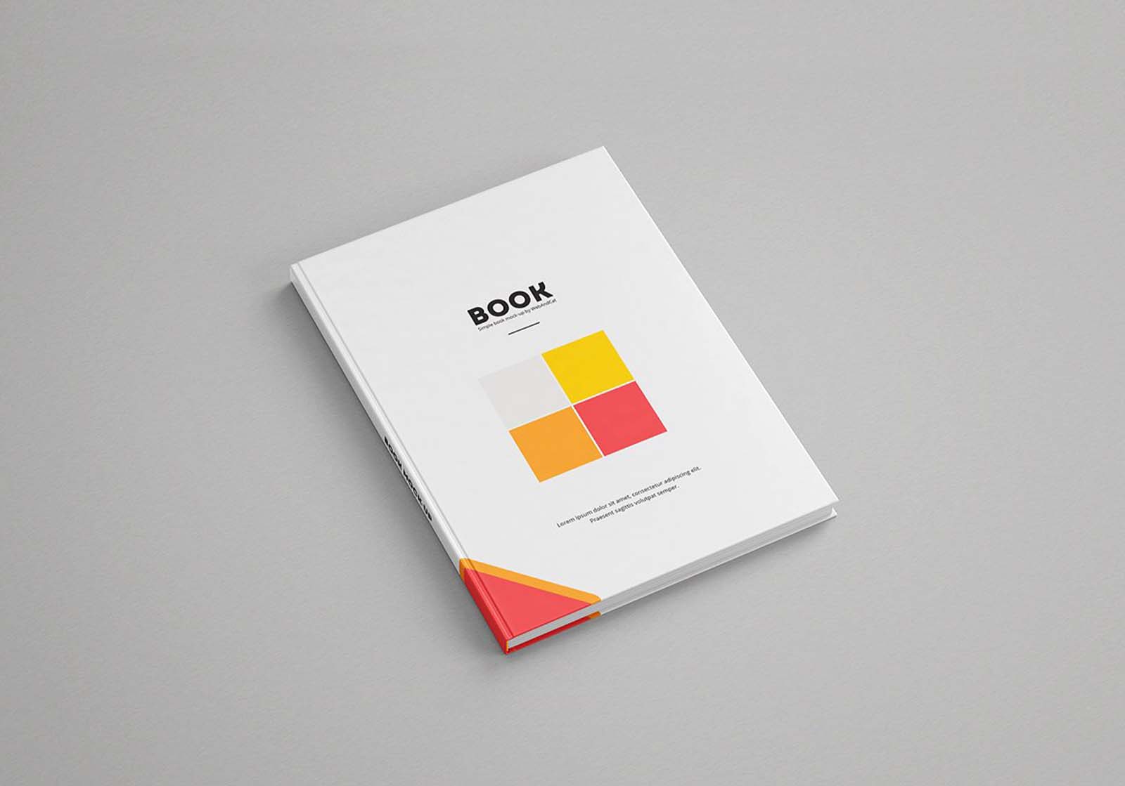 A modern psd book mockup with a minimalist cover design lying on a neutral background.