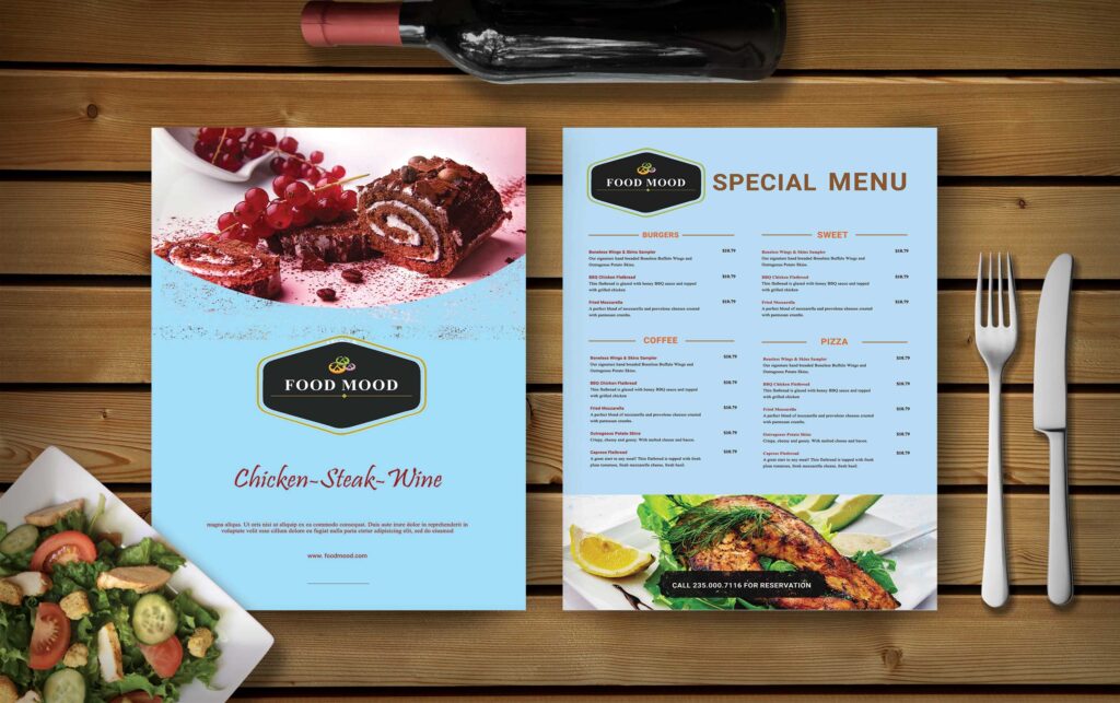 Menu Book on a Wooden Table Mockup