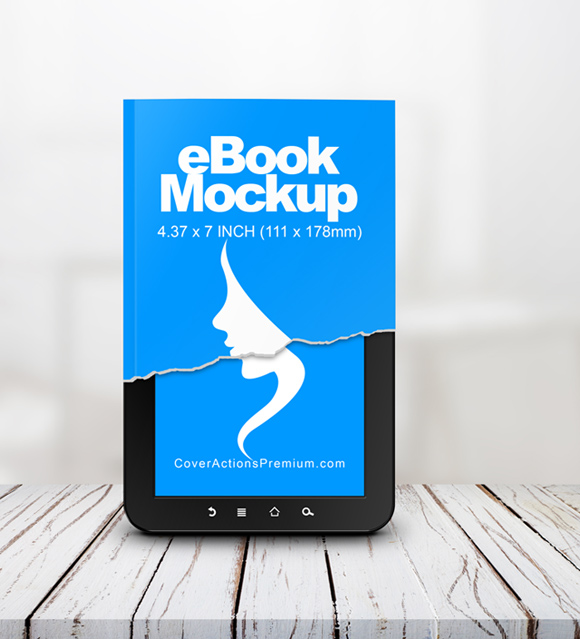 E-book on a Wooden Table Mockup