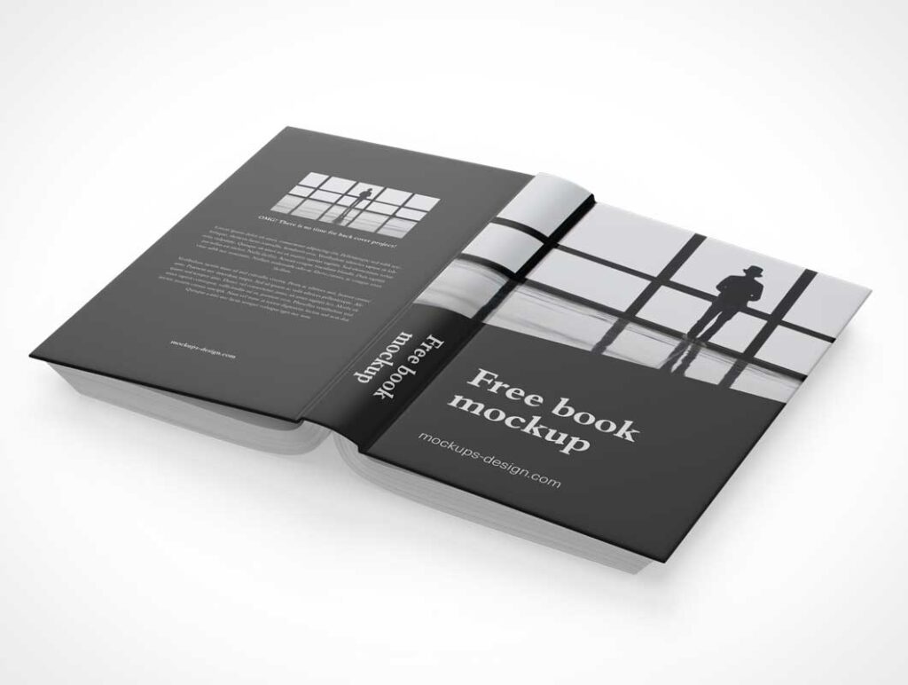 Back, Spine and Front Hardcover Book Mockup