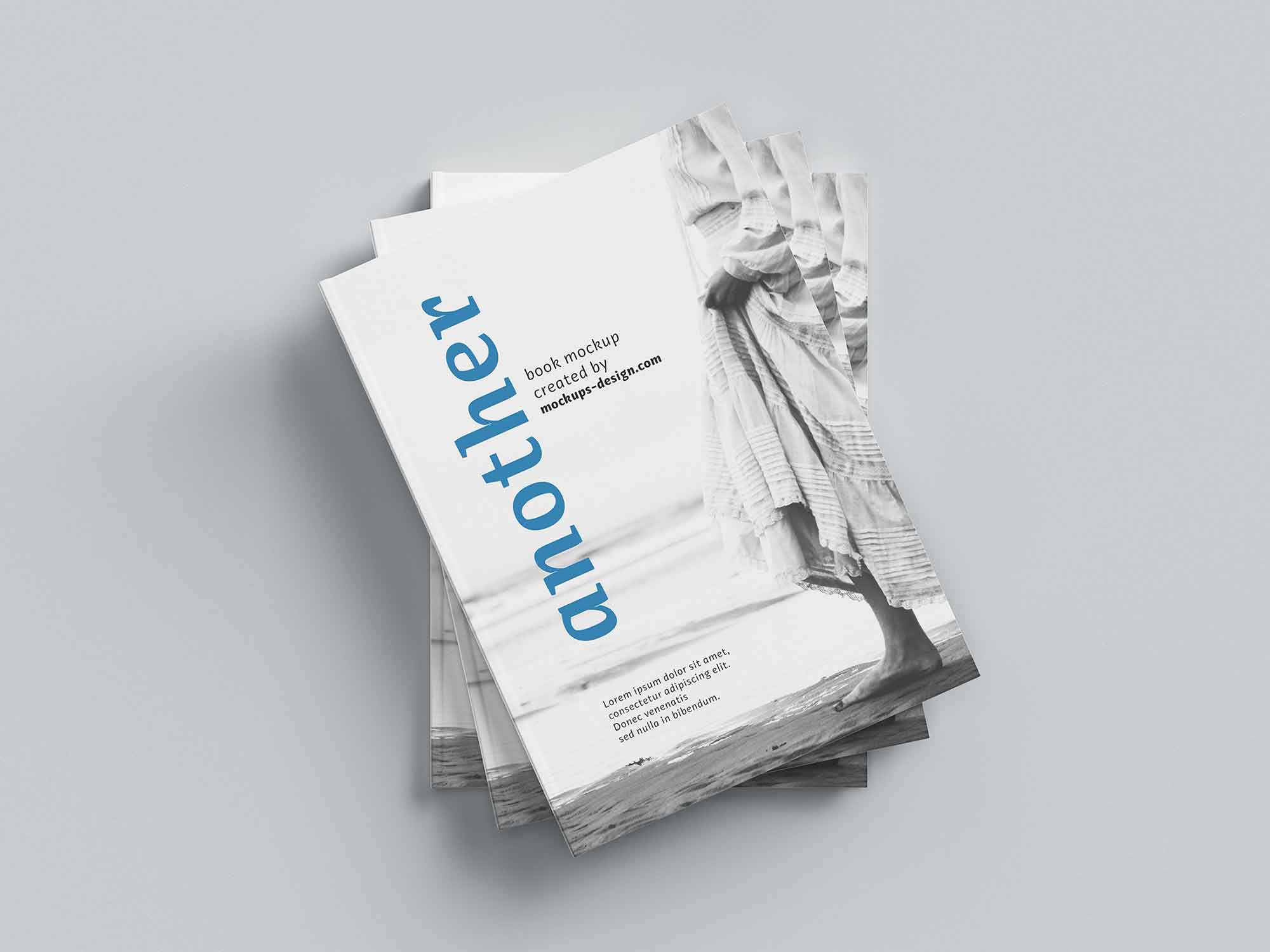 A stack of modern magazines with a minimalist cover design featuring the word "another" in lowercase, set against a backdrop of a monochrome, abstract image, resembling a thin book mockup.