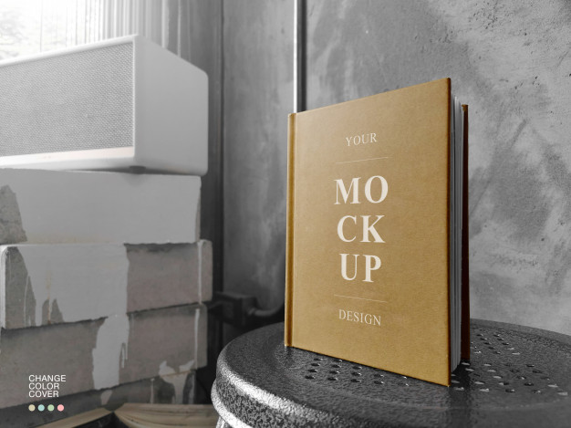 A5 Book Standing on Chair Mockup