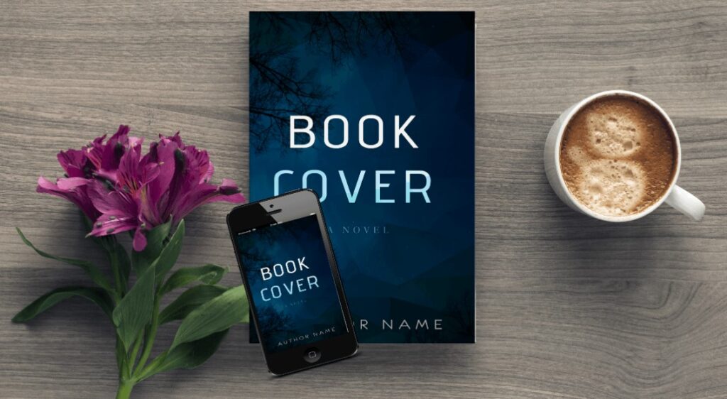 Coffee Table Book with iPhone and Flower Mockup