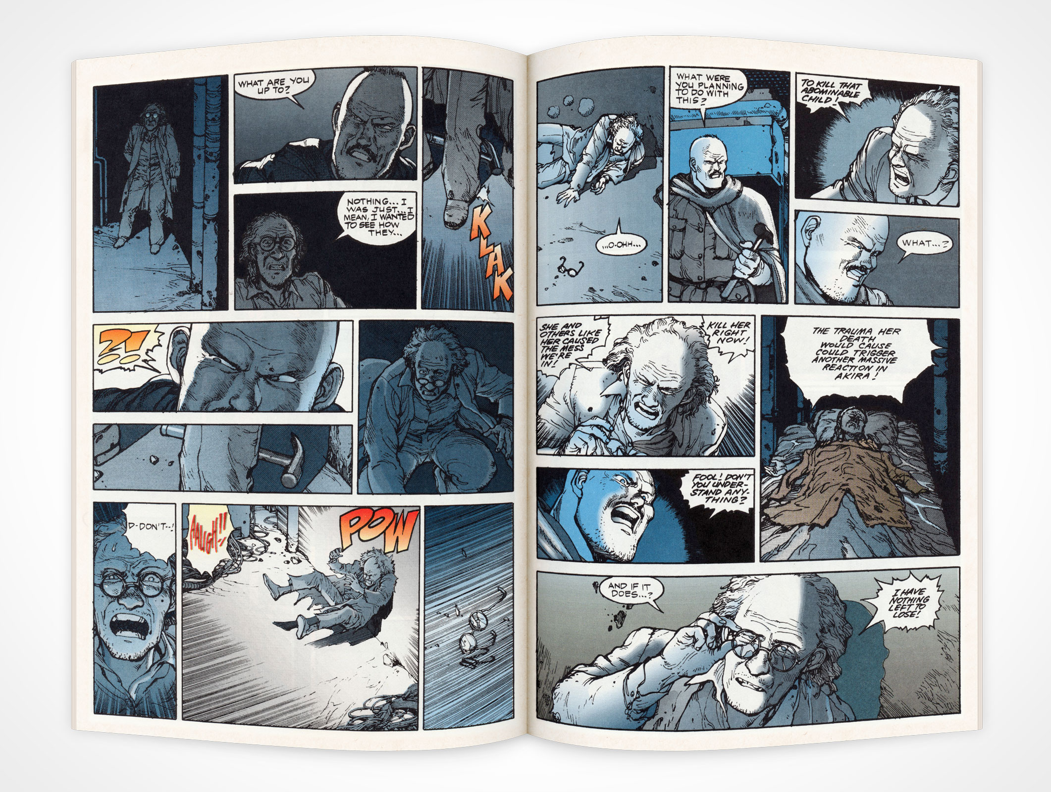 An open comic book mockup displaying a sequence of illustrated panels with a character experiencing a range of intense emotions, leading to a climactic moment.