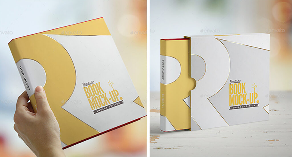 Square Book with Dust Jacket Mockup