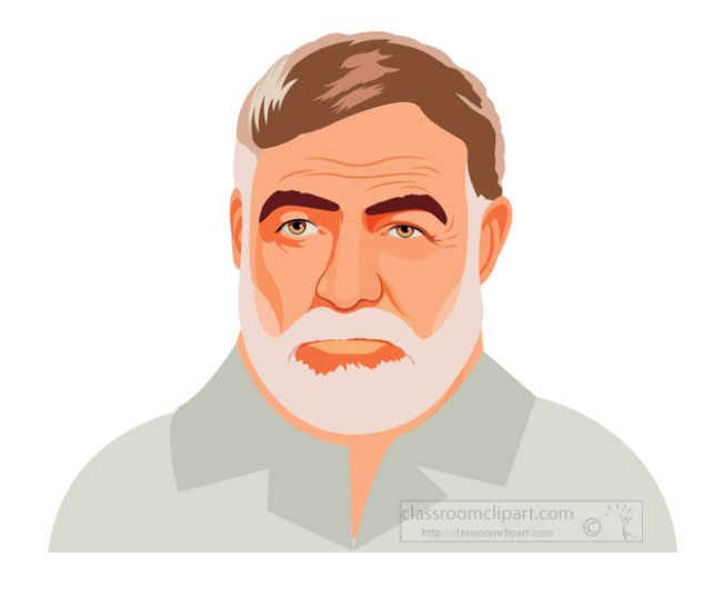 Illustration of an author with gray hair and a mustache, wearing a light-colored shirt.