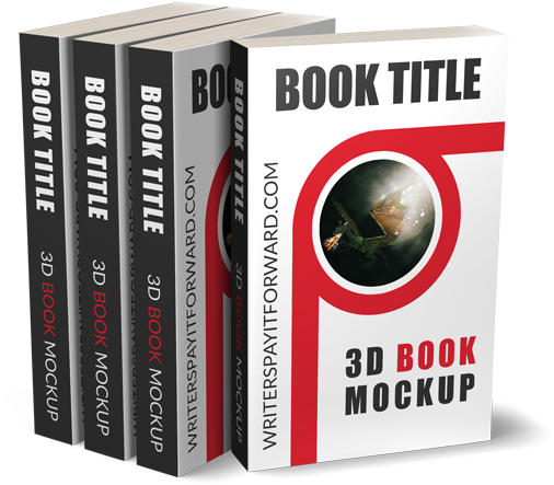 A collection of books with a prominent 3d mockup in a standing position, demonstrating a design for a book cover in book png format with the words "book title" and "3d book