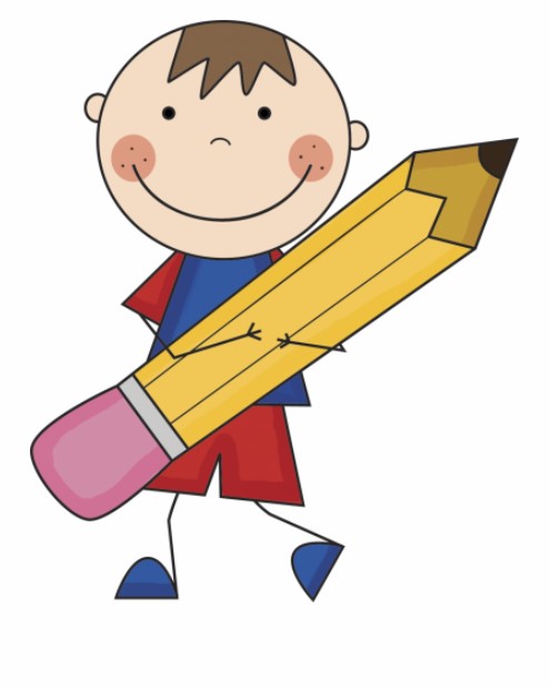 Niño sosteniendo un gran lápiz clipart