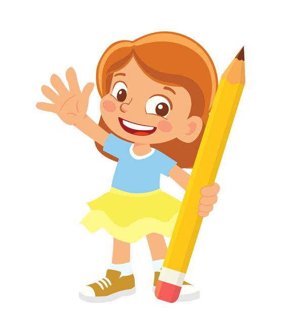 Clipart Of A Girl Holding A Pencil