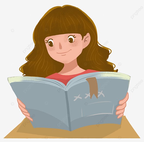 Una niña leyendo seriamente el libro Clipart