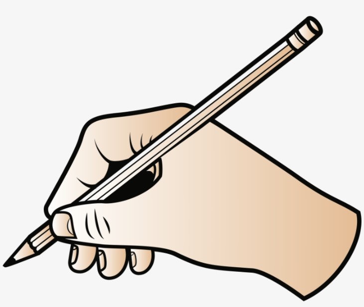 Illustration of a hand holding a pencil in a writing position, depicted as writing clipart.