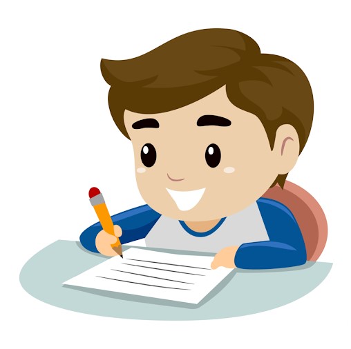 Clipart of A Boy Happily Writing