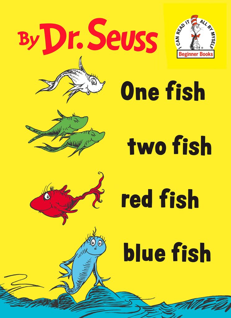 dr seuss book covers one fish two fish red fish blue fish