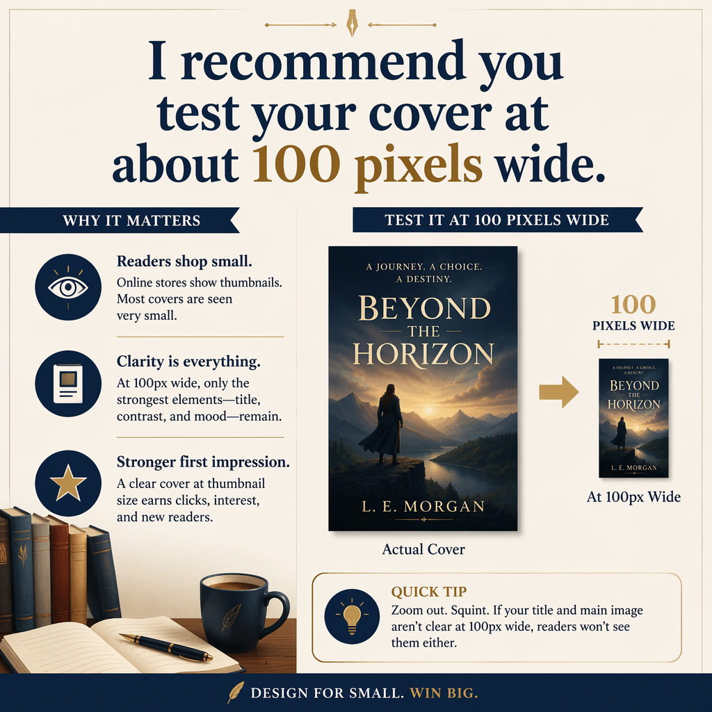 I recommend you test your cover at about 100 pixels wide.