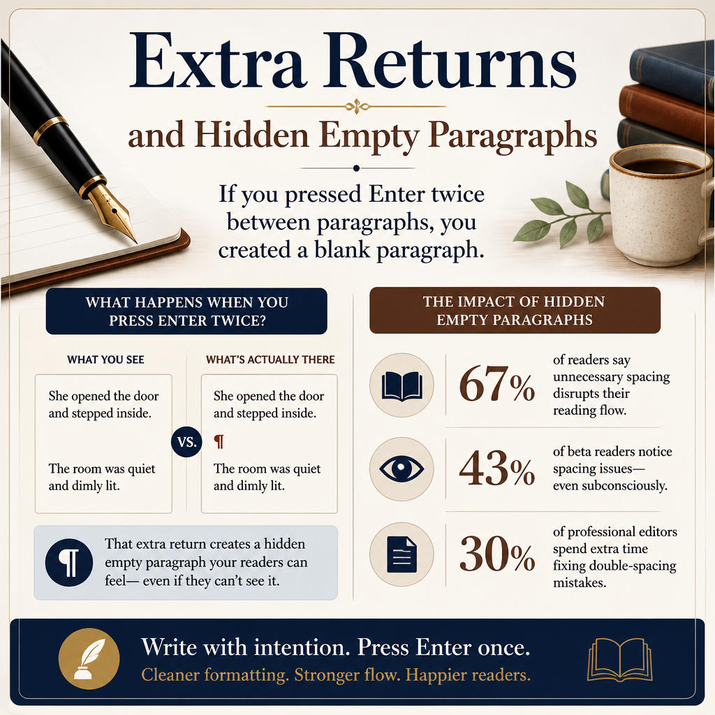 Extra Returns and Hidden Empty Paragraphs If you pressed Enter twice between paragraphs, you created a blank paragraph.